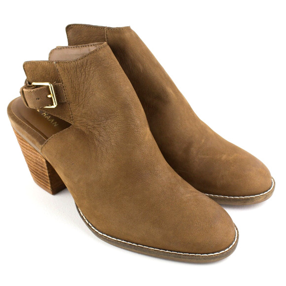 Cole Haan Pippa Tan Suede Leather Stacked Heel Slingback Bootie Shoes SIZE 8.5 B - Picture 1 of 5